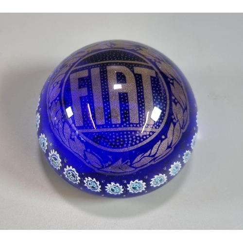 313 - Fiat blue glass and caned paperweight, the reverse dated October 1995.  (B.P. 21% + VAT)