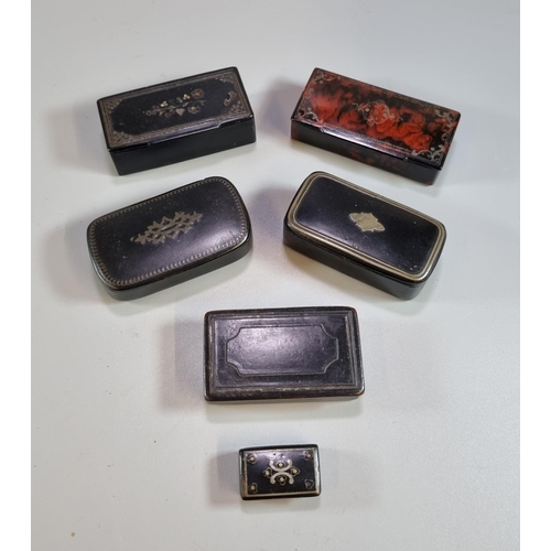 315 - Collection of 18th/19th century snuff boxes, lacquered designs with inlaid decoration etc. (6)  (B.P... 