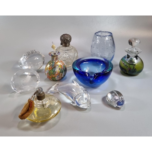 316 - Collection of glass to include: paperweights in the form of a dolphin and rugby ball, scent bottles ... 