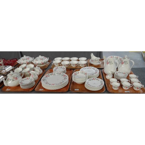 336 - Seven trays of Wedgwood English bone china 'Rosehampton' design items to include: coffee pots (one w... 