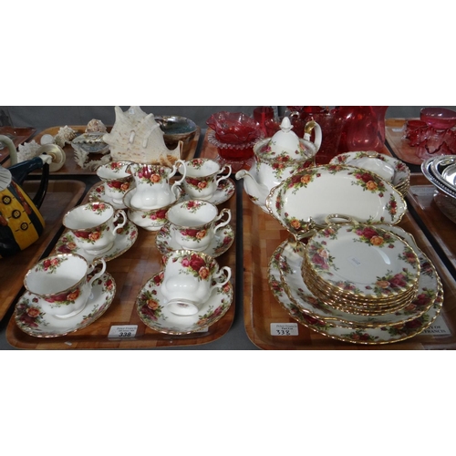 338 - Two trays of Royal Albert 'Old Country Roses' design teaware to include: teapot, teacups and saucers... 