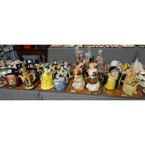 339 - Four trays of Tony Woods Studio Staffordshire and other novelty teapots and character jugs to includ... 