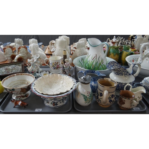 356 - Four trays of china to include: Nicholas Mosse Irish pottery spongeware jugs, various other ewers an... 