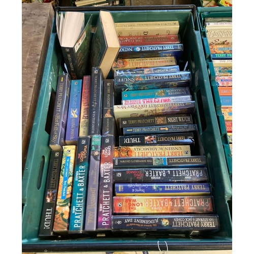 376 - Two crates of Pratchett, Terry: Discworld series 1990's paperback books published by Corgi, together... 