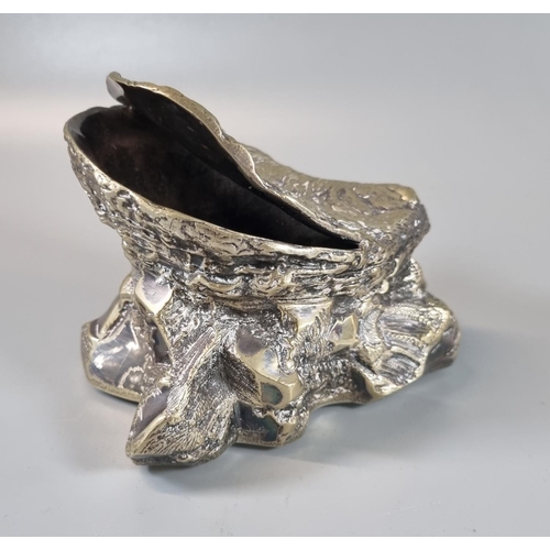 38 - 19th century silver plated spoon warmer in the form of a partially opened oyster shell on rockwork. ... 