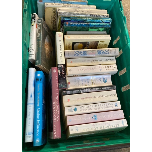 386 - Three boxes of books to include: various by Rosamunde Pilcher, Penelope Lively first editions; 'Heat... 