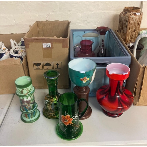 399 - Two boxes of assorted coloured glassware: overlay glass, flash cut glass etc.  (2)   (B.P. 21% + VAT... 