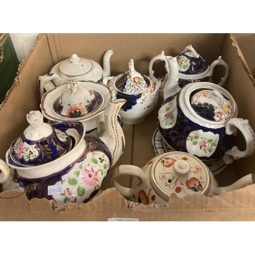 400 - Four boxes of assorted Rhenish stoneware, Gaudy Welsh and other pottery jugs, various.  (4)   (B.P. ... 