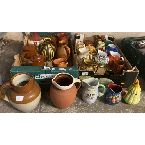 400 - Four boxes of assorted Rhenish stoneware, Gaudy Welsh and other pottery jugs, various.  (4)   (B.P. ... 