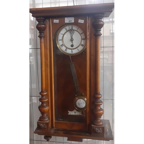 421 - Two similar early 20th Century walnut Vienna type wall clocks, single and two train. The two train w... 