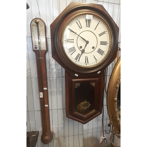 426 - Early 20th century walnut two train Vienna type wall clock. Together with an octagonal two train wal... 