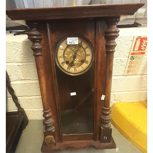 426 - Early 20th century walnut two train Vienna type wall clock. Together with an octagonal two train wal... 