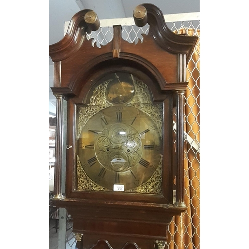 430 - Late 18th century eight day oak longcase clock having broken swan neck pediment above arched apertur... 