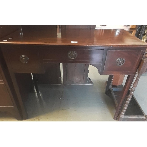 432 - Edwardian mahogany inlaid writing desk on square tapering legs, together with a pair of Edwardian ma... 