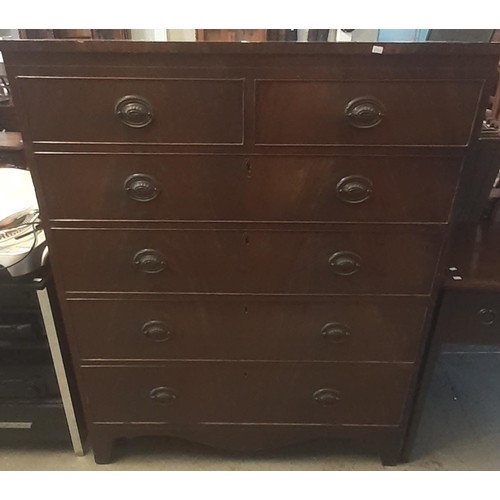 433 - Edwardian mahogany inlaid straight front cock beaded chest of two short and four long drawers. 109 x... 