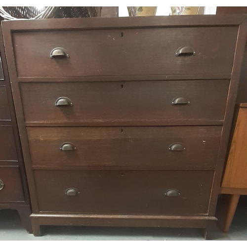 439 - 19th century oak straight front chest of four drawers with metal handles. 
(B.P. 21% + VAT)