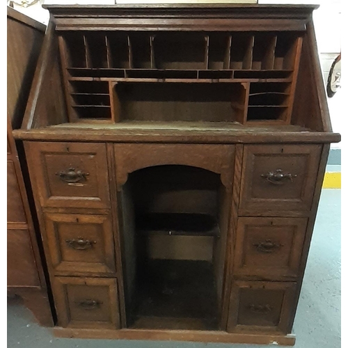 448 - Early 20th century oak tambour and fall front writing desk/bureau.  (B.P. 21% + VAT)