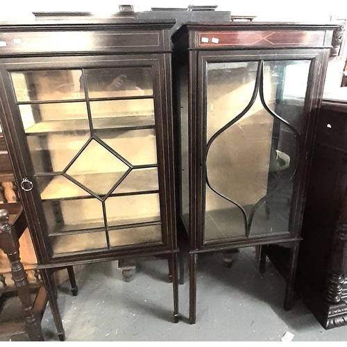 459 - Two similar Edwardian mahogany inlaid single door glazed display cabinets, one with glass shelves.  ... 