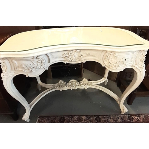 461 - Late 19th early 20th century French design painted kidney shaped console table with glass top.  (B.P... 