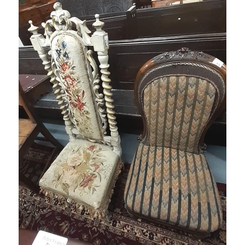 476 - Victorian walnut upholstered bedroom chair on baluster turned legs and ceramic caster together with ... 