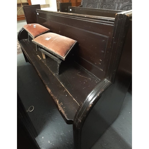 479 - Early 20th century pitch pine chapel/church pew together with two similar prayer stools.  (3)   Prov... 