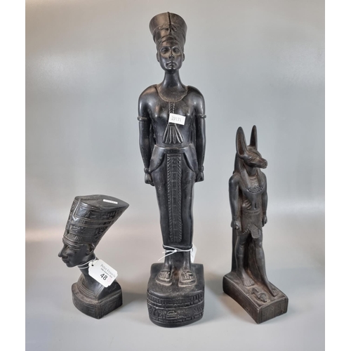 48 - Group of three composition black Egyptian style figures and busts.  (3)   (B.P. 21% + VAT)