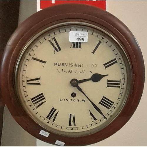 499 - Late 19th century mahogany framed single train Fusee wall clock marked 'Purvis & Bishop London. W'. ... 