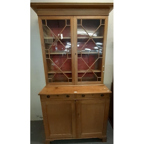 503 - Edwardian pine two stage astragal glazed cabinet back bookcase.  110x57x230cm approx.   (B.P. 21% + ... 