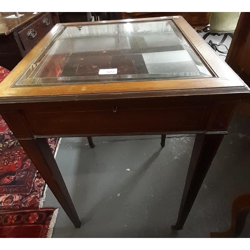 527 - Edwardian mahogany inlaid single glazed top bijouterie cabinet.   (B.P. 21% + VAT)