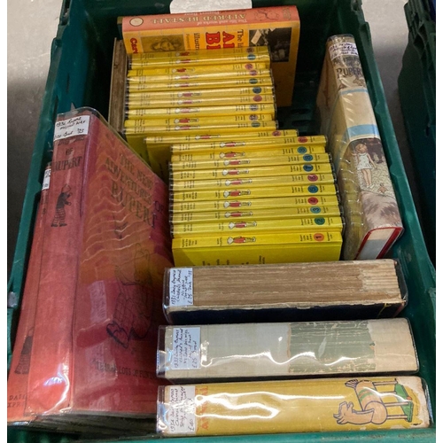 536 - Four crates of assorted books to include: various Rupert Bear annuals and books; Rupert Colour Adven... 