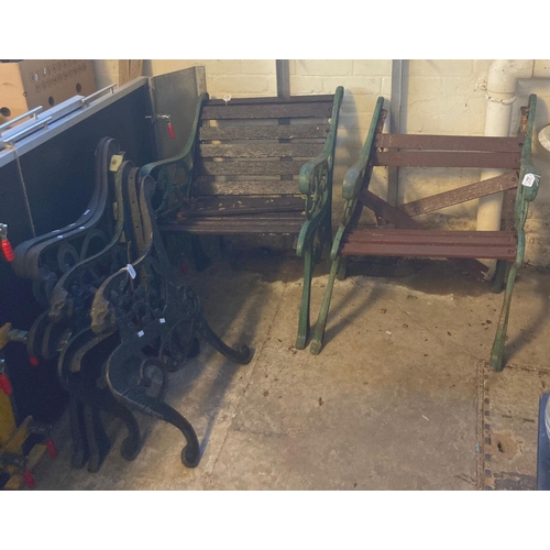 543 - Two pairs of cast metal bench ends together with two cast metal garden seats requiring new slats.  (... 