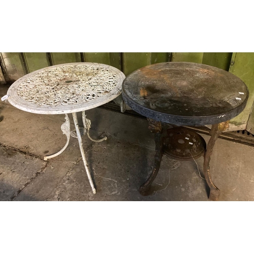 546 - Cast aluminium pierced foliate design garden table with tripod base together with a traditional cast... 