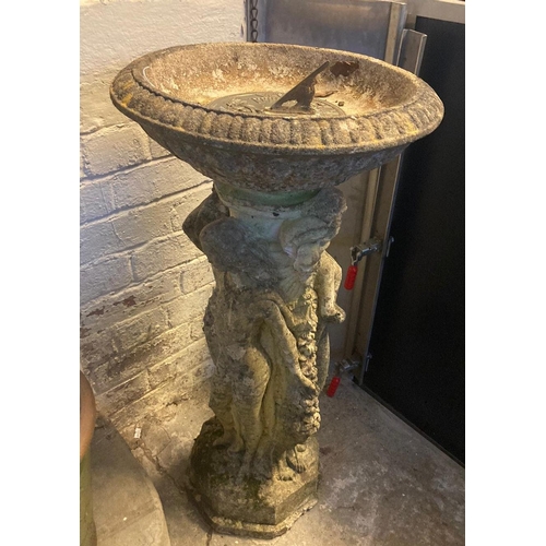 548 - Cast aluminium cherub design pedestal bird bath together with a reconstituted stone figure mounted b... 