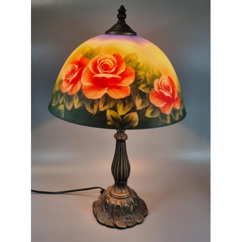 76 - Modern table lamp, the shade of mushroom form decorated with roses and butterflies.
(B.P. 21% + VAT)