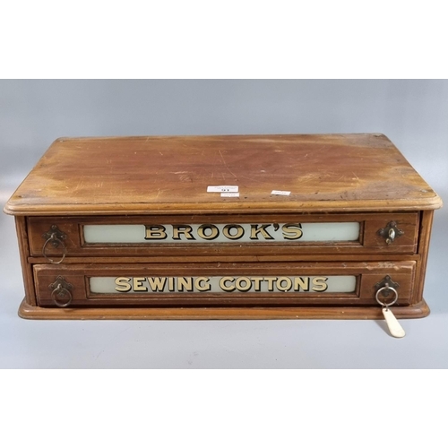 91 - Vintage Brook's Glacethread advertising sewing cabinet marked 'Sewing cottons', the two drawers with... 