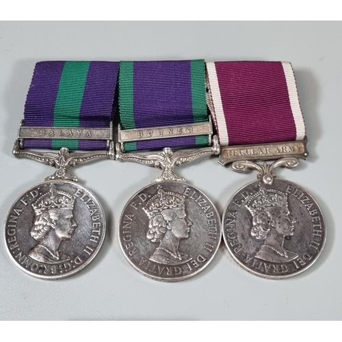 114 - Queen Elizabeth II medal group to include: General Service medal with clasp for Malaya, Campaign Ser... 