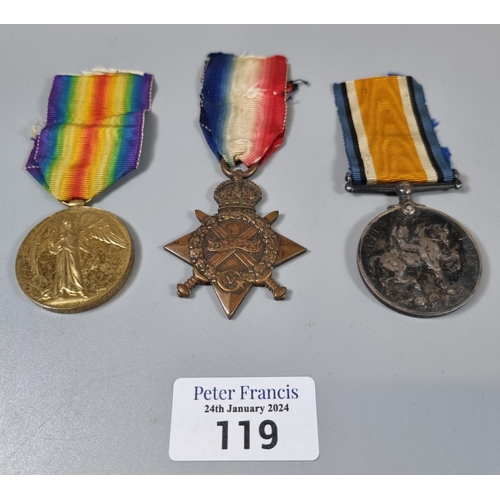 119 - WWI medal Trio to include: 1914-15 Star, 1914-18 War Medal and 1914-1919 Victory Medal awarded to Dr... 