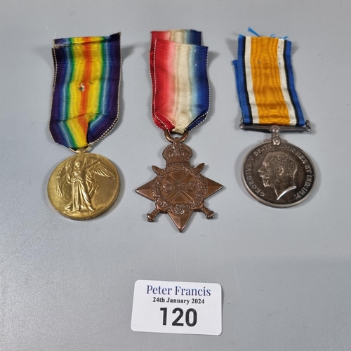 120 - WWI medal trio to include: 1914-15 Star, 1914-18 War Medal and 1914-19 Victory Medal awarded to 1504... 