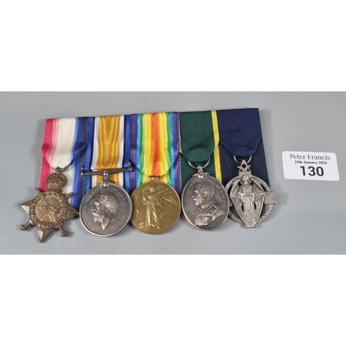 130 - WWI Medal group comprising: 1914-15 Star, 1914-18 War Medal 1914-19 Victory Medal, Territorial Effic... 