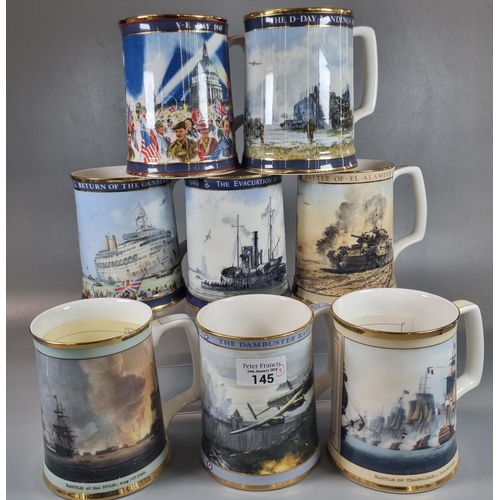 145 - Group of Royal Doulton limited edition commemorative bone china tankards: El Alamein, Battle of Traf... 