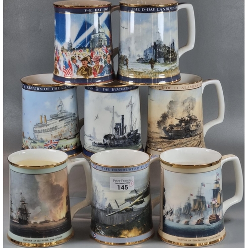 145 - Group of Royal Doulton limited edition commemorative bone china tankards: El Alamein, Battle of Traf... 