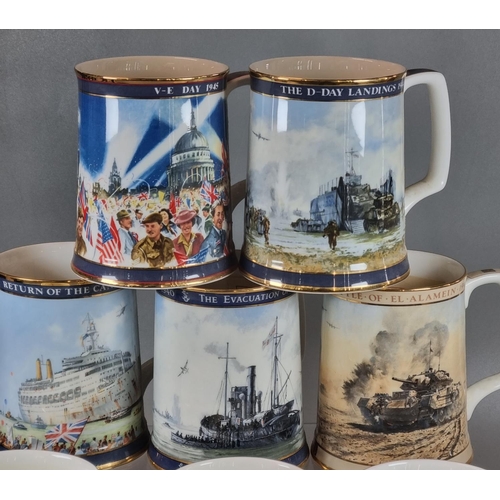 145 - Group of Royal Doulton limited edition commemorative bone china tankards: El Alamein, Battle of Traf... 