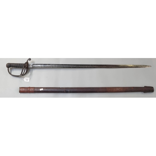 147 - George V British Army Officer's sword, having wire bound shark skin grip, pierced three bar hilt, et... 