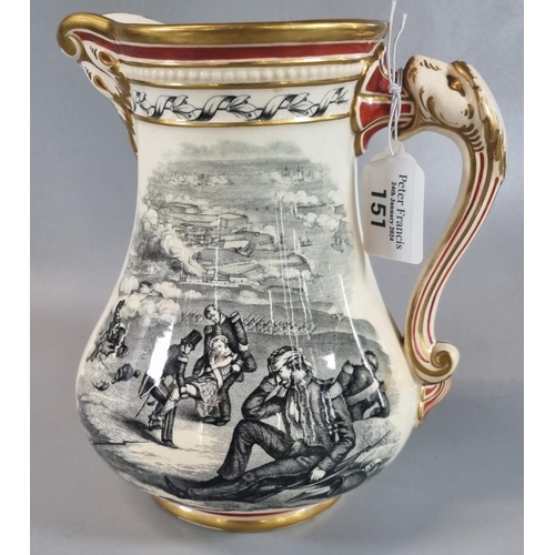 151 - Samuel Alcock and Co of Burslem 'The Royal Patriotic Jug' date January 1855 with transfer printed de... 