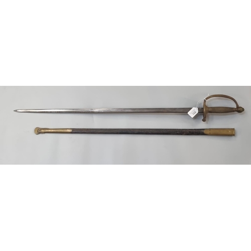 152 - Brass hilted Officer's Court sword with cast wire design grip and single bar hilt, unmarked single e... 