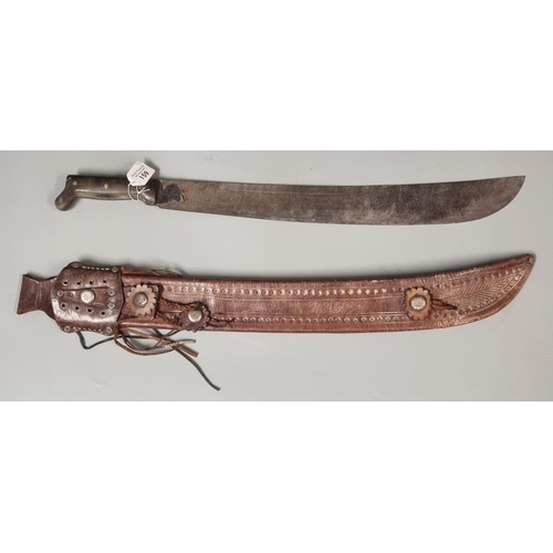 159 - Vintage jungle parang in worked leather full length scabbard. ref lot 157 and 158.   (B.P. 21% + VAT... 