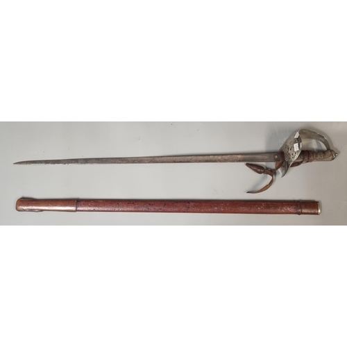 160 - George V British Army officer's sword with wire bound shark skin grip, scrolled and pierced armorial... 