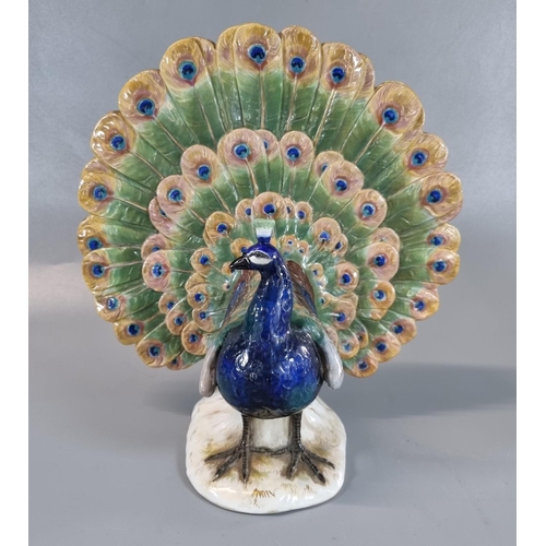 17 - Meissen porcelain study of a peacock. 23cm high x 22cm wide approx. 
(B.P. 21% + VAT)