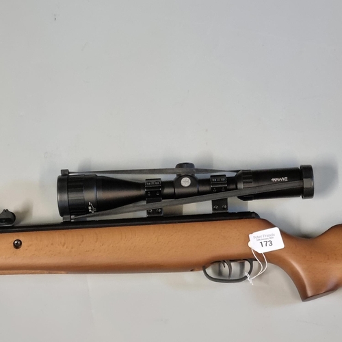 173 - SMK modern .22 model 19 break action air rifle with Hawke telescopic sight and canvas slip case.  OV... 