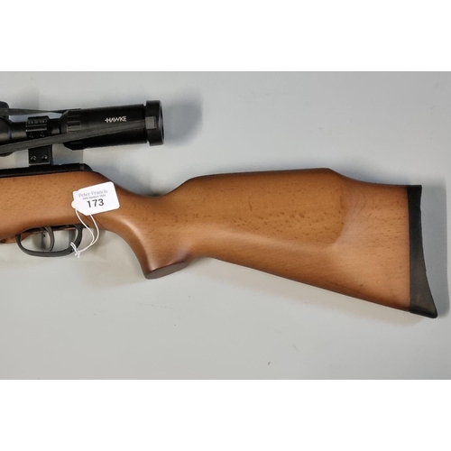 173 - SMK modern .22 model 19 break action air rifle with Hawke telescopic sight and canvas slip case.  OV... 